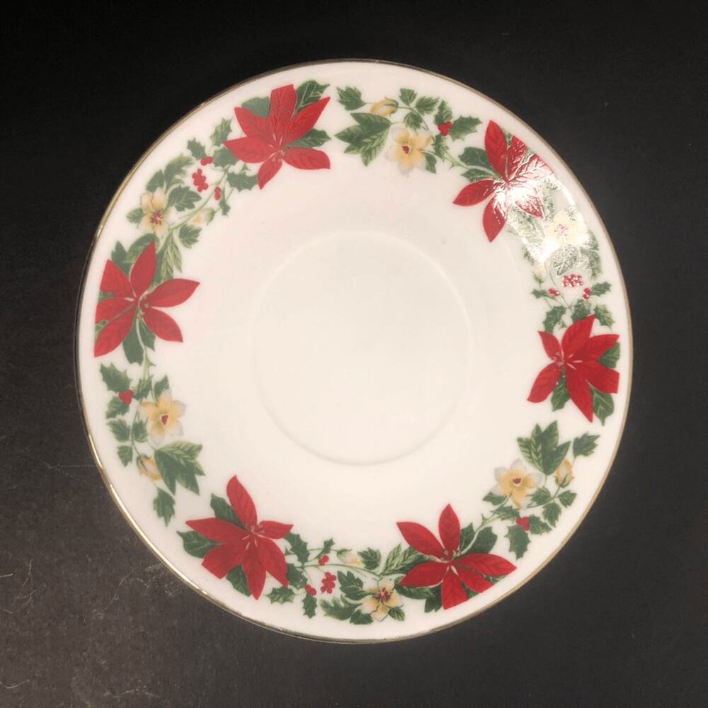 gibson home poinsettia hoilday saucer only replacement piece christmas gold trim